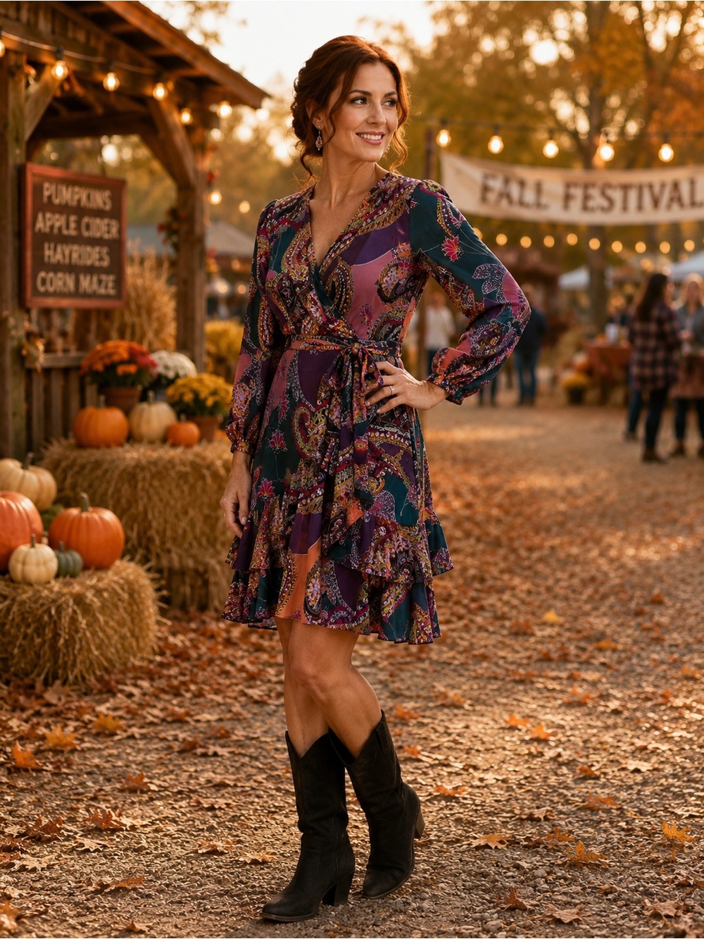 Tahari Purple Paisley Wrap Mini Dress with Ruffle Hem
